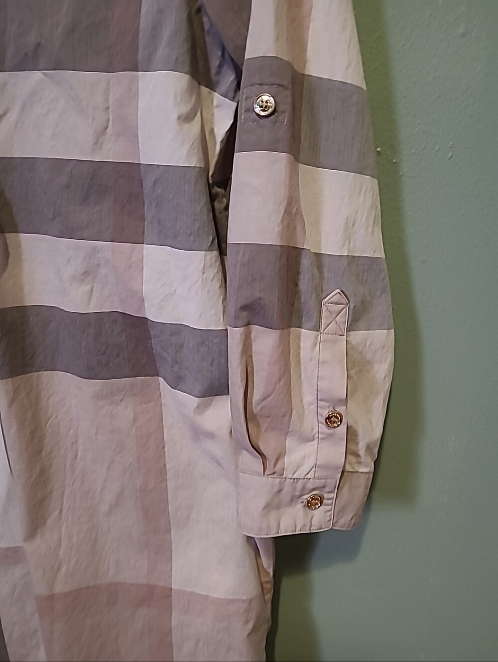 Burberry Checkered Beige Cotton Shirt Dress No Belt Size 2 - Picture 3 of 16